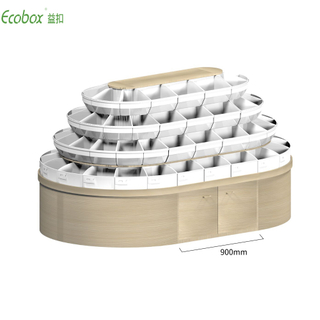 رف دائري من سلسلة Ecobox G008 مع صناديق Ecobox السائبة في السوبر ماركت يعرض المواد الغذائية السائبة